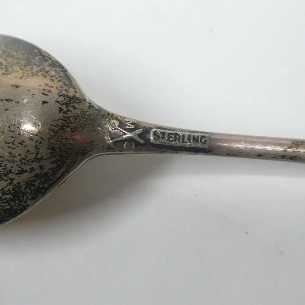 Alaska Sterling Silver Souvenir Spoon w/ Blue Enamel Art Deco Vintage